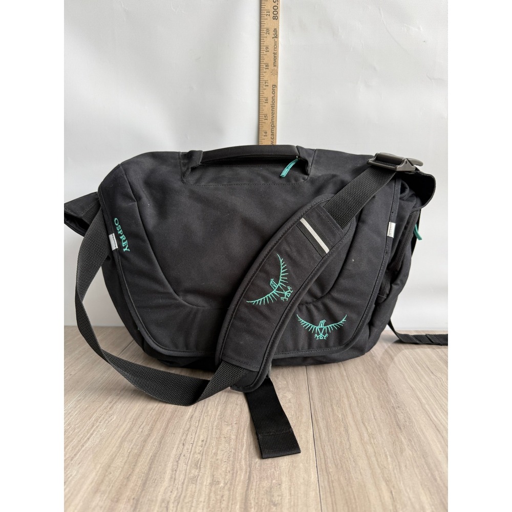 Osprey FlapJill Messenger Laptop Bag Black Teal Commuter Travel Shoulder Bag